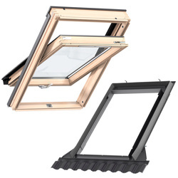 Kup mnie w pakiecie! Okno dachowe VELUX GLL MK08 1061B z kołnierzem EDW 0000 do pokryć falistych, w kolorze RAL 7043