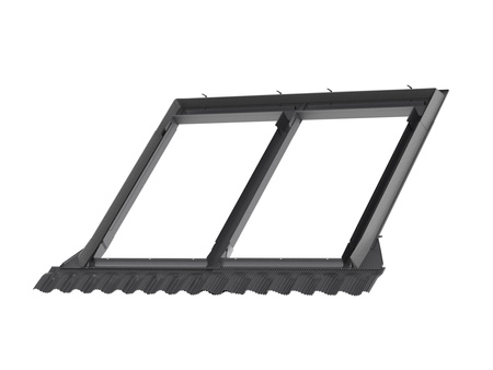 Kołnierze uszczelniające do zespoleń VELUX EKW 0021F do pokryć profilowanych, dwa okna obok siebie z rynną zespalającą a=12 cm, w kolorze RAL 7043 (szarografitowy)