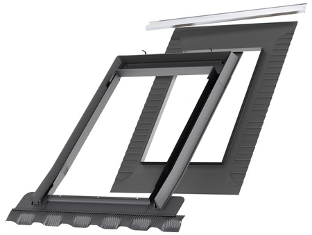 Kup mnie w pakiecie! Okno dachowe VELUX GLL MK06 1061B z kołnierzem EDZ 1000 do pokryć falistych, w kolorze RAL 7043
