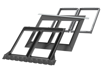 Kołnierze uszczelniające do zespoleń VELUX EKW 1021M do pokryć profilowanych, dwa okna obok siebie z regulowaną rynną zespalającą a=10-16 cm, w kolorze RAL 7043 (szarografitowy)