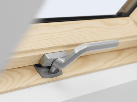 Okna dachowe VELUX GLL 1064B z dolnym otwieraniem, pakietem 3-szybowym z powłoką łatwozmywalną oraz redukcją szumu deszczu, oblachowanie zewnętrzne w kolorze RAL 7043 (szarografitowy)