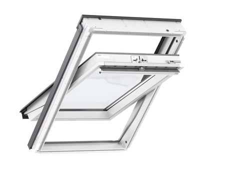 Okna dachowe VELUX GLU 0064 z górnym otwieraniem, pakietem 3-szybowym z powłoką łatwozymwalną oraz redukcją szumu deszczu, oblachowanie zewnętrzne w kolorze RAL 7043 (szarografitowy)