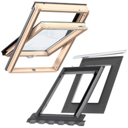 Kup mnie w pakiecie! Okno dachowe VELUX GLL MK06 1061B z kołnierzem EDZ 1000 do pokryć falistych, w kolorze RAL 7043