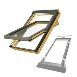 Kup mnie w pakiecie! Okno dachowe FAKRO FTP-V U4 z kołnierzem EZV-P do pokryć falistych, w kolorze RAL 7022 (szarobrązowy)